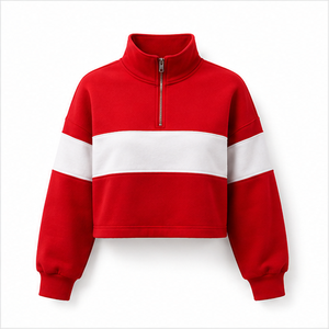 Sudadera Corta Personalizada Roja Escarlata para Mujer, Estilo Urbano, con Media Cremallera, de Felpa Francesa - Product Image 1