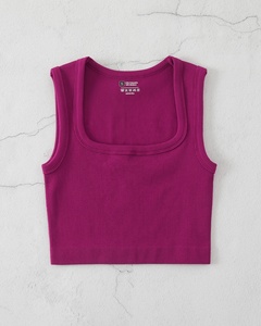 <b>Top</b> Quality <b>Women</b> Ribbed Square Neck Tank <b>Top</b> Sleeveless Seamless Custom Crop <b>Vest</b> Quick Dry Stretch Fitness Yoga <b>Top</b> - Product Image 3