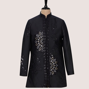 ชุดเสื้อผ้าผู้ชายดีไซน์เนอร์ระดับพรีเมียม ลายชนเผ่าสีดำ  แบบ TR Lachko  ลายเรขาคณิตมันดาลา  งานปักลายมัลติมีเดียแบบมีดีเทล - Product Image 3