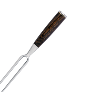 Fourchette à découper de 6,5 pouces en acier inoxydable à deux dents avec manche en bois Pakka pour servir la dinde rôtie, le jambon et la volaille - Product Image 2