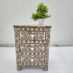 Mesa de Noche con Incrustaciones de Hueso de Diseño Único, Mesa de Noche de Diseño Marroquí Elegante y de Gran Venta para Decoración del Hogar, ARTESANÍA EN RESINA - Product Image 1