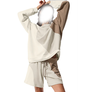 Conjunto de Sudadera Oversize de Cuello Redondo y Pantalones Cortos de Felpa para Mujer, 2 Piezas, Algodón French Terry, Conjunto Lounge, Venta al por Mayor Personalizada OEM - Product Image 4