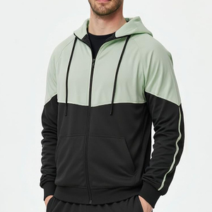Survêtement en molleton respirant pour homme, sweat à capuche zippé intégral noir et vert menthe, vêtement décontracté en polyester et coton, coupe classique pour l'hiver - Product Image 6