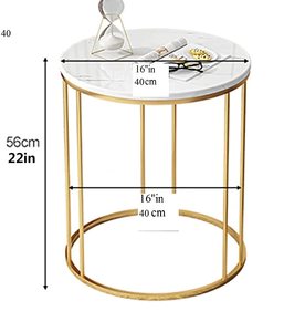 Modern <b>Round</b> Coffee <b>Table</b> Marble Look Double Tier <b>Side</b> <b>Table</b> Gold Metal Accent <b>Table</b> for Living Room - Product Image 2
