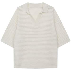 Men <b>White</b> Knitted Oversized <b>Polo</b> Shirt Short Sleeve Textured Knit Casual Summer <b>Top</b> Loose Fit Pullover <b>Polo</b> OEM - Product Image 1
