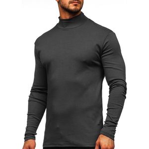 Men's <b>Black</b> Mock Neck <b>Sweatshirt</b> Custom Slim Fit Long Sleeve Solid Casual High Collar Fitted Pullover - Product Image 3