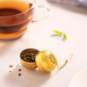 Golden Metal <b>Tea</b> <b>Infuser</b> Ball Reusable Strainer with Chain and Hook for Loose Leaf <b>Tea</b> - Product Image 1