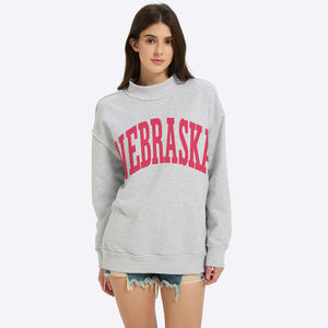 เสื้อสเวตเชิ้ตคอกลมโอเวอร์ไซส์พิมพ์ลาย Nebraska สำหรับผู้หญิง สีเทา ผ้าคอตตอนผสม ถักทอ สไตล์ลำลองสำหรับฤดูใบไม้ร่วง คอเต่า - Product Image 5