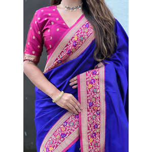 ผ้าไหมซาเร่สีม่วงอีลิท วีฟส์ พร้อมผ้าคลุมไหล่พาธาไน คาดียาล ซารี ทอประดับด้วยด้ายซารี  ชุดผู้หญิงอินเดียสุดหรู - Product Image 4