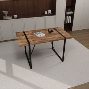 Mesa de Comedor Rectangular Moderna de Estilo Rústico Industrial de 55 Pulgadas, Tablero de Madera de Ingeniería MDF de 1.5 Pulgadas de Grosor, Color Madera Oscura, Capacidad para 4-6 Personas, Color Negro - Product Image 1