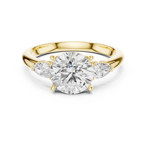 Anillo de compromiso y boda de oro con corte redondo, diseño de racimo, con gemas laterales en forma de pera y engaste de púas, para mujer - Product Image 1