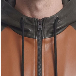 <b>Men's</b> Custom Made Leather Hoodie <b>Men</b> <b>Pullover</b> Leather Fashion Hooded <b>Mens</b> Leather Streetwear Hood With Front Pocket - Product Image 4