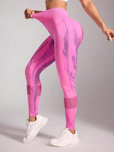 Wholesale Premium 87% <b>Nylon</b> 13% Spandex Four-Way Stretch Fitness Wear Women <b>Leggings</b> with Breathable Mesh Panel - Product Image 5
