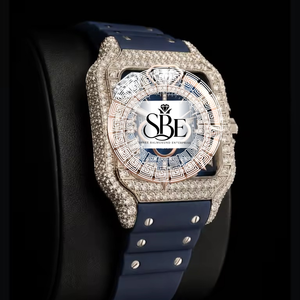 Montre Moissanite Iced Quartz avec boîtier carré en acier inoxydable, bracelet de 21 mm, cadran analogique, verre saphir, mouvement ETA, date automatique - Product Image 2