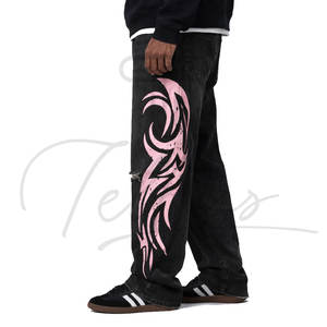 กางเกงยีนส์ฮิปฮอปทรงหลวมคุณภาพสูงสำหรับผู้ชาย แฟชั่นใหม่ สวมใส่สบาย ระบายอากาศได้ดี ขายส่ง - Product Image 4