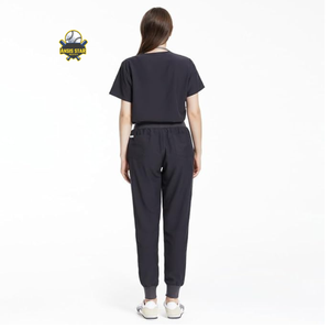 Ensemble de blouses médicales pour femmes en coton et polyester tricoté, haut à col en V et pantalon de jogging, uniformes médicaux d'hôpital, noir - Product Image 2