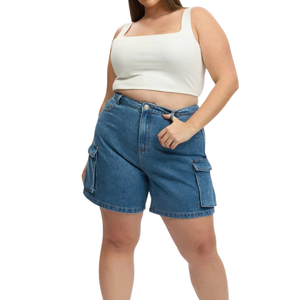 Shorts en jean pour femmes grandes tailles, mi-longueur, décontractés, été, respirants, lavés, personnalisables, tissu 100% coton, vente en gros, échantillon gratuit, meilleur choix - Product Image 5