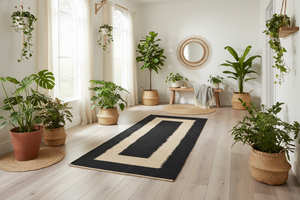 Tapis de sol rectangulaire en jute style ferme, couleur NOIR, antidérapant, à poils plats, pour couloir, avec envers en caoutchouc, fin, 100% matériau organique - Product Image 6
