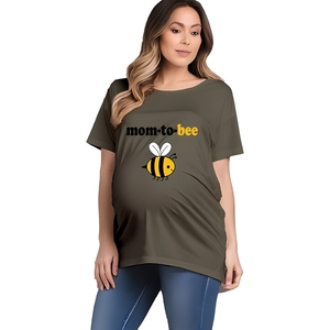 Mom To Bee T-shirt de maternité en coton pour femme, coupe ample, col rond, manches courtes, jersey imprimé, haut printemps-été - Product Image 4