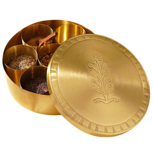 High Quality Brass Vintage Arabic <b>Spices</b> <b>Box</b> With Engraving And Polish Finished Pure Brass <b>Spices</b> <b>Box</b> For Kitchen Use - Product Image 2
