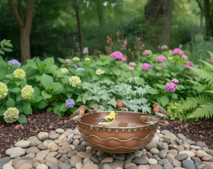 ชามทองแดงตีลายขนาดใหญ่สำหรับตกแต่งสวน พร้อมขาตั้งกันลมสำหรับนกอาบอาวน - Product Image 4