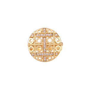Luxury Gold Plated Round <b>Adjustable</b> <b>Ring</b> for Women Stone Studded Cutout Pattern Designer Party Wear Fashion Jewelry - Product Image 3