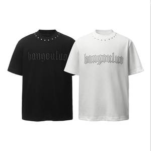 T-shirt noir à manches courtes et col rond avec imprimé lettres en strass, coupe classique, en jersey décontracté - Product Image 4