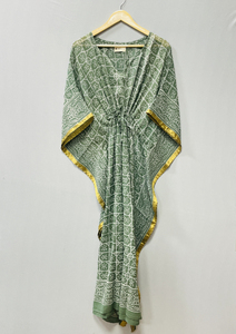 Caftán de Algodón Puro Ecológico con Estampado Bagru, Estampado a Mano, Estilo Indio, para Verano, Playa, o como Pareo, Cómodo, Largo hasta el Suelo - Product Image 2