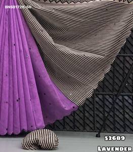 Sari-Blouse en Lin et Coton de Haute Qualité avec Broderie Miroir Intégrale et Rayures Noires et Blanches – Exportateur Mondial - Product Image 2