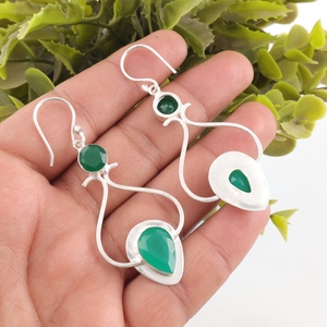 Nouveauté 2026 : Boucles d'oreilles artisanales en onyx vert, bijoux en argent sterling 925 plaqué pour femmes - Product Image 3
