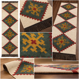 Custom Size Southwestern Boho Tribal Wool Jute <b>Runner</b> <b>Rug</b> Handwoven Kilim Hallway Entryway Rustic Farmhouse Floor Carpet - Product Image 4