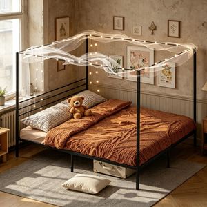 Struttura letto a baldacchino Queen in metallo, solo telaio, dimensioni personalizzabili, con funzionalità di contenimento per letto a scomparsa, per uso domestico e magazzino, in ferro e acciaio - Product Image 1
