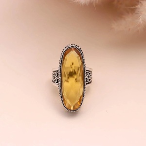 Vintage <b>925</b> <b>Silver</b> Cocktail <b>Ring</b> With Oval Cut Yellow Topaz Bezel Setting Women's Statement Jewelry - Product Image 4