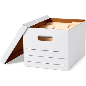 Scatole Portaoggetti in Cartone con Coperchio Sollevabile, Formato Letter/Legal, Robuste, Facili da Montare, Bianche, 16.2"L X 12.5"W X 10.5"H, Confezione da 20 - Product Image 1