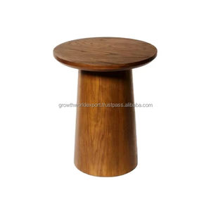 Taburete de Pedestal de Madera Maciza de Lujo, Mesa Auxiliar Redonda Minimalista, Taburete Decorativo de Madera Estilo Escandinavo, Hecho a Mano - Product Image 1