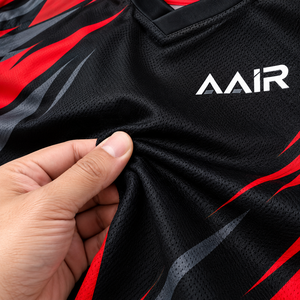 Ensemble uniforme de tennis de table AAIR noir et rouge, col en V, maillot à manches courtes, short respirant, tenue d'équipe unisexe, 100 % polyester numérique - Product Image 4