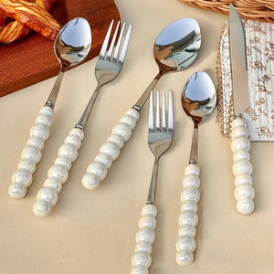 Juego de cubiertos minimalista de metal con mangos de perlas, apto para lavavajillas, perfecto para el hogar, bodas, mesa de comedor, vajilla, juegos de cubiertos. - Product Image 1