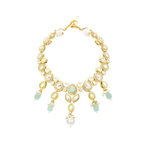 Conjunto de Collar Étnico Clásico NS614 Verde Menta, Chapado en Oro de 18K, Joyería de Perlas de Aleación Kundan a la Moda para Regalo de Boda o Fiesta - Product Image 2