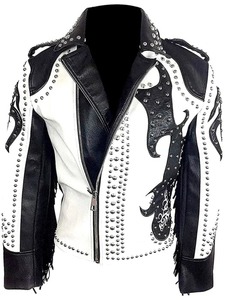 Veste en cuir pour homme, style tribal rock punk gothique, avec rivets et franges - Product Image 1