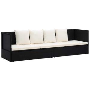 Chaise longue de jardin en rotin PE noir et blanc crème avec structure en acier thermolaqué - Product Image 2