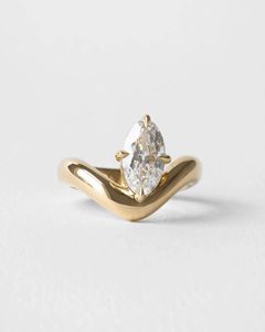 Bague de fiançailles de luxe en or massif 14 carats avec diamant de laboratoire taille marquise, bague de mariage solitaire pour femme, bijoux fins - Product Image 1