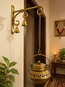 5 Inch Metal Dhoop Dani Wall Hanging Loban <b>Burner</b> Degchi Style Incense Holder with Tea Light <b>Candle</b> Stand for Pooja Room Home - Product Image 2
