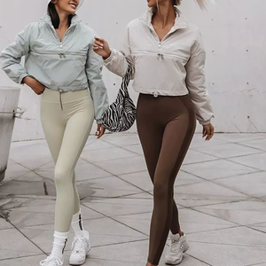 <b>Women</b> Lightweight Breathable Half Zip Tracksuit Set Solid Color Casual Full Length Pants With Side Pockets Elastic Waist - Product Image 3