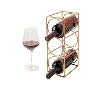 Porte-bouteilles à vin en métal doré de grande qualité, 3 bouteilles, pour comptoir, support de rangement géométrique pour table, décoration pour bar à domicile - Product Image 1