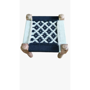 Handwoven Deep Green & White Rope Wooden Peeda <b>Stool</b> Ottoman Bone Inlay Console for Bedroom Garden Farmhouse - Product Image 4