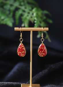 MN EXPORTS Red Gold Flake Resin Natural Pearl Teardrop <b>Drop</b> Earrings Vintage Women's Party Islamic Jewelry Gold Plated Fashion - Product Image 5