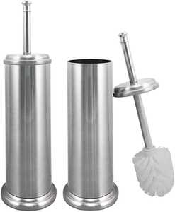 Floor <b>Standing</b> Eco-Friendly Lightweight Stainless Steel Toilet Brush Holder Set Perforated Design Modern Silver <b>Mirror</b> Polished - Product Image 2