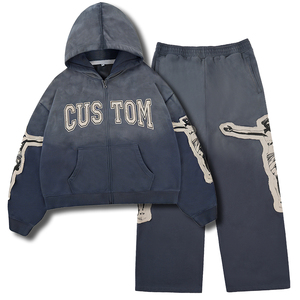 ชุดฮู้ดดี้และกางเกงวอร์มลายกราฟิกสไตล์วินเทจทรงโอเวอร์ไซส์สำหรับผู้ชาย ผลิตตามสั่ง ขายส่ง OEM - Product Image 1