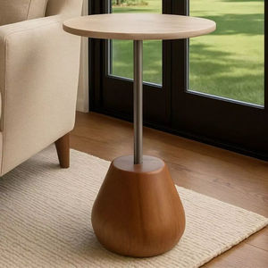 Table d'appoint ronde moderne en bois avec piétement métallique, meuble décoratif pour balcon, hôtel, restaurant, salon de thé - Product Image 3