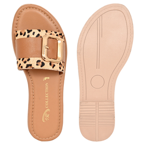 Sandalias Planas de Cuero con Estampado de Leopardo y Hebilla Dorada, Sandalias Abiertas de Verano para Mujer, OEM - Product Image 5